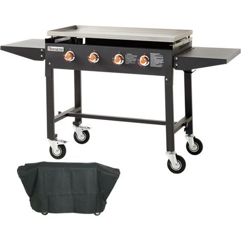 BRASERO BY FAVEX – Plancha gaz Carmen 4 feux – Grande surface – Jusqu'à 12 à 14 convives – Cuisson homogène – Housse incluse