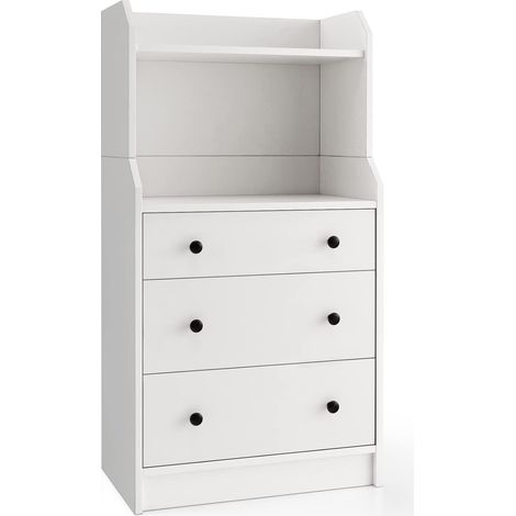 COSTWAY Comò a 3 Cassetti con Mensole, Organizzatore di Stoccaggio Multiuso, Cassettiera Moderna con Dispositivo Anti-Ribaltamento per Soggiorno Camera da Letto Ingresso, 58 x 36 x 111 cm (1/5)