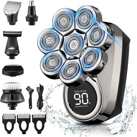 Rasoir Tete Chauve Homme - Rasoir 8D Amélioré pour Hommes Chauves, 6 en 1 Tondeuse Crane Chauve Rotative avec Écran LCD, Rasoir Electriques Hommes Sec et Humide, IPX7 Étanche (1/5)