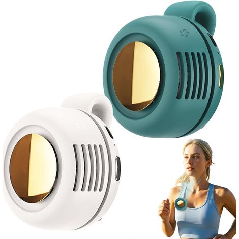 Lot de 2 mini ventilateurs portables - Rotation 360° - 3 vitesses - Extérieur voyage bureau - Vert blanc - Velunor (1/5)