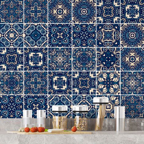 Stickers carrelage - Motif carreaux de ciment - 36 Stickers 20x20 cm - Adhésif MAT (1/3)