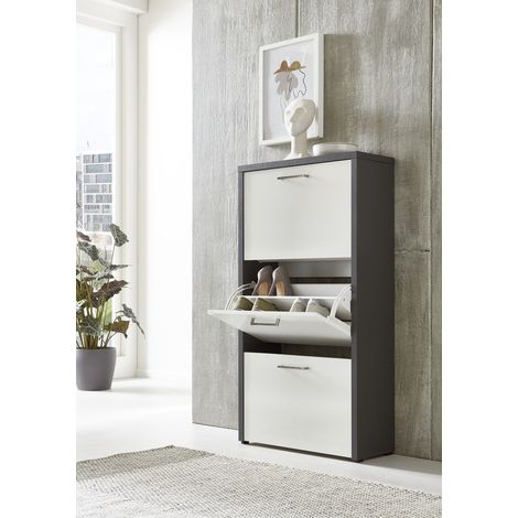 BMG Möbel Schuhkipper »Siena« (Schuhschrank Schuhregal Schrank Garderobe, 3 Klappen), Metallgriffe, 18 Paar Schuhe (1/2)