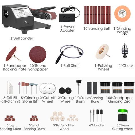 Mini 250W belt sander, electric sander and polisher, small belt grinder, 7-speed setting with 10 abrasive belts, suitable for wood, acrylic, metal (1/5)