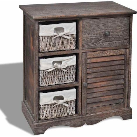 vidaXL Wooden Cabinet 3 Left Weaving Baskets Brown (1/5)