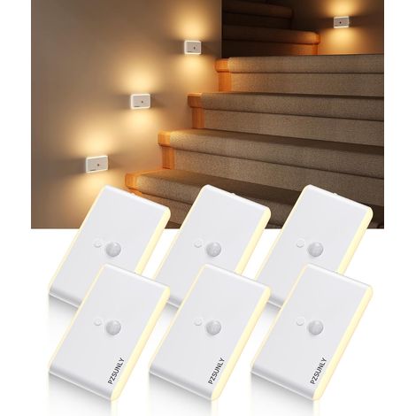Veilleuse Detecteur de Mouvement - Lot de 6 Lampe Detecteur de Mouvement Interieur, Lumiere Escalier Intérieur RGB 5 Couleurs, Veilleuse Rechargeable pour l'intérieur des Escaliers, Chambre (1/5)