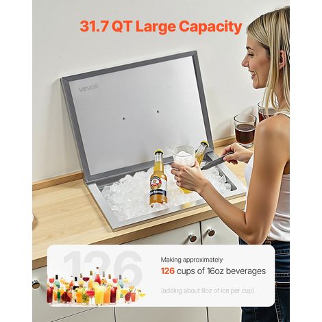 Glacière encastrable en acier inoxydable, 508 x 355 x 306 mm, bac à glace commercial de 30 L pour l'extérieur avec couvercle, tuyau… (1/5)