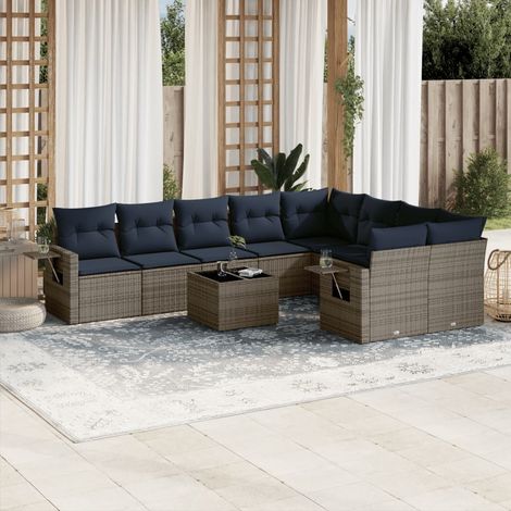 10-teiliges Gartensofa-Set mit Kissen, grau, Polyrattan (1/5)