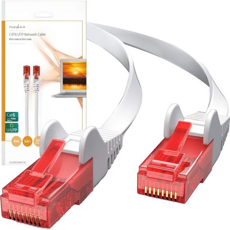 Nedis Cavo di Rete Ethernet CAT6 5 Metri RJ45 UTP Piatto Bianco Snagless