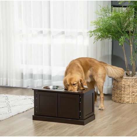 Comedero elevado para perro 60x30x34 cm en MDF color café con almacenaje – MEUBLIV (1/5)
