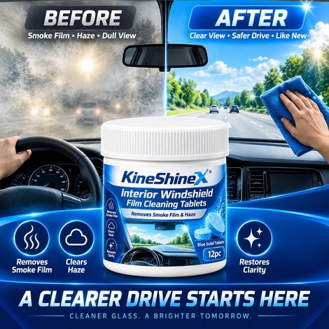 KineShineX Brausetabletten für die Innenseite von Autoscheiben gegen Rauchfilme (12 Tabletten) - Entfernt Rauchfilme, Beschlagfilme und Flecken. (1/4)