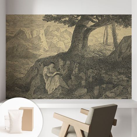 Papier peint intissé mural pour salon chambre à coucher tendance et originale - Colle incluse gratuite Personnage en train de lire 104x70 cm (1/5)