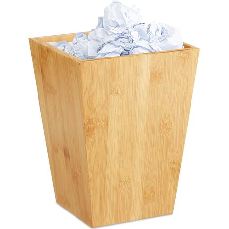 Corbeille à papiers en Bambou, carré, 6l, sans Couvercle, Bureau, Salle de Bain, Poubelle 27x20x20 cm, Naturel (1/5)