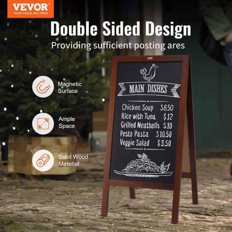 Chevalet Stop Trottoir 102x51 cm Tableau Noir Magnétique avec Support en Bois Pliable Panneau Publicitaire Extérieur avec 4 Craies 4 Marqueurs 1 Effaceur pour Promotion Menu Bar Café Restaurant (1/5)