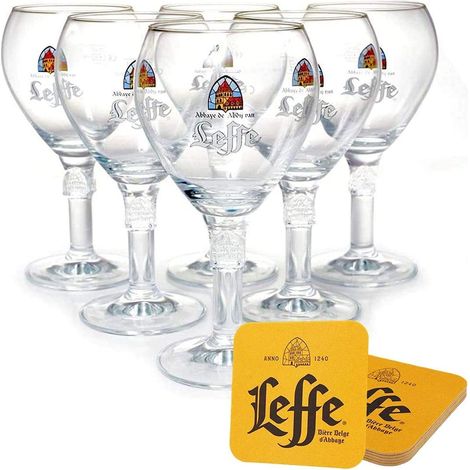 Lot de 6 verres Leffe - 25 cl - Calices officiels + 6 sous-bocks