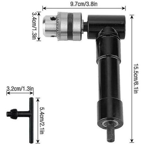 Mandrin de perceuse à angle droit, mandrin à angle droit 90 auto-serrant, arbre électrique de 1 à 10 mm, outil d'extension de perceuse, pour espace de travail dans les coins étroits (1/5)