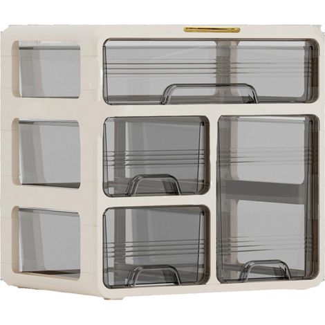 Organisateur de bureau avec tiroir, boîte de rangement en plastique pour cosmétiques et fournitures de bureau, 3 niveaux pour maison et bureau. (1/5)