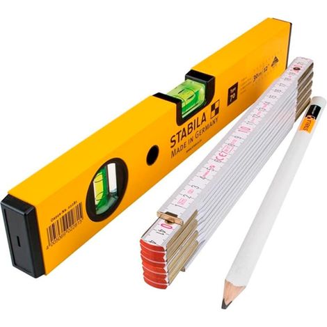 Stabila Renovierungs-Set Wasserwaage mit Maßstab und Stift Standard Wasserwaage