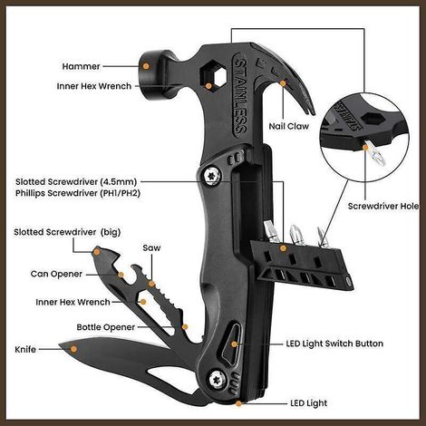 Pince multifonction portable type marteau à griffes – avec fourreau en nylon résistant, idéale pour le camping et la survie en extérieur (1/3)