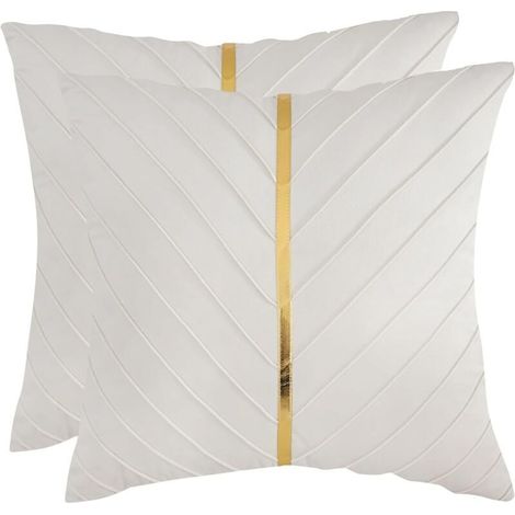 Set di 2 fodere decorative in pelle dorata per cuscini, stile moderno e lussuoso, per divano, letto o soggiorno (40 x 40 cm). (1/4)