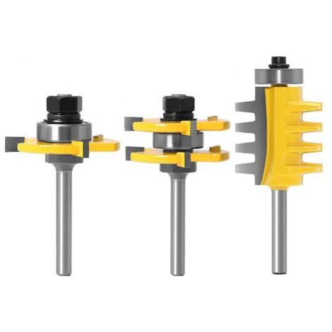 Jeu de 3 mèches de burin en carbure à tige de 6mm, coupe-langue et rainure à 3 cannelures, outils de menuiserie en forme de T pour le travail du bois