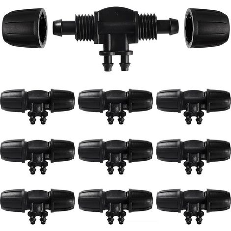 10 raccords en T à embouts cannelés, raccord de tuyau d'irrigation 4 voies pour tuyaux de 8/12 mm à 4/7 mm, connexion d'irrigation goutte à goutte 4 voies pour jardin et pelouse (1/5)