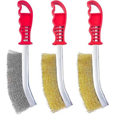 3 Pièces Brosse Metallique a Main, 140mm Brosse Métallique Fil Acier Laitonné, Acier Inoxydable Brosse Metalique pour Enlever La Rouille, La Corrosion et Les Surfaces de Frottement (1/5)