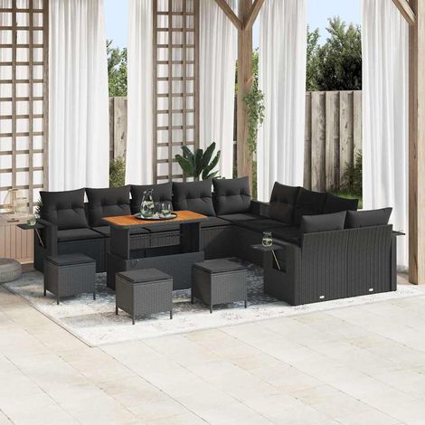 vidaXL Set Divano da Giardino 14 pcs Nero Poly Rattan (1/5)