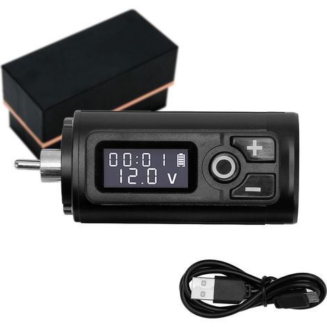 Alimentation pour Machine à Tatouer Sans Fil 1950mAh avec Affichage Numérique, Interface RCA et Recharge USB (1/5)