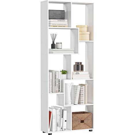 Bibliothèque étagère Zig zag Design Contemporain 70L x 24l x 178H cm Panneaux Particules Blanc pour rangement de livres, documents et objets décoratifs (1/5)