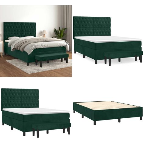 Sommier à lattes de lit et matelas Vert foncé 140x190cm Velours - Matelas à ressorts ensachés - Sommier (1/5)