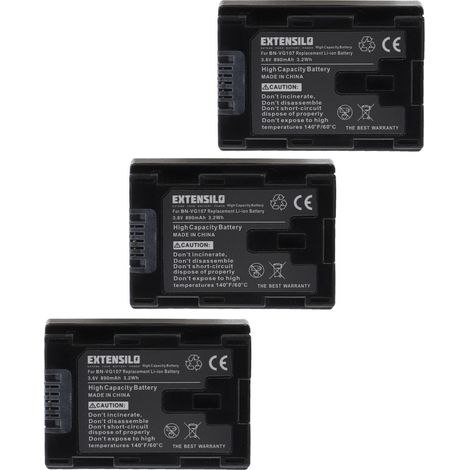 EXTENSILO 3x Akku kompatibel mit JVC GZ-HM35, GZ-HM330SEU, GZ-HM334, GZ-HM335BEU, GZ-HM340, GZ-HM334BEU, GZ-HM335 Kamera (890 mAh, 3,6 V, Li-Ion) (1/4)