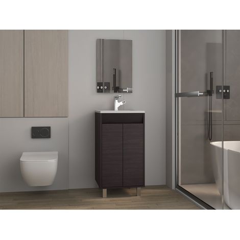 Gabinete de baño Brady 45 cm + espejo Bologna, wengué (1/5)