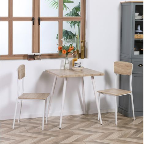 Set tavolo e sedie 3 pezzi, 70 x 70 x 76 cm, MDF e metallo, naturale/bianco HAVRYA (1/5)