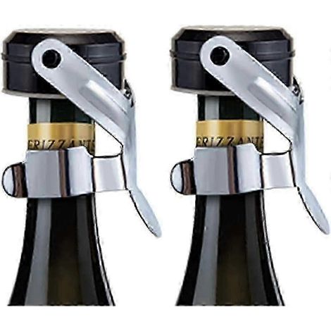 Bouchon de champagne, lot de 2 bouchons en acier inoxydable pour bouteilles de champagne, cava, prosecco et vins mousseux (argent et noir) (1/5)
