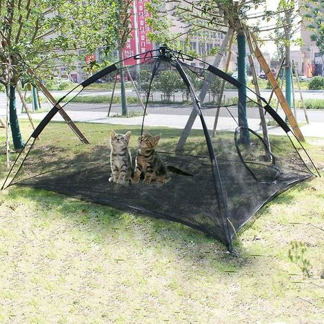 Grande tente pliante portable pour chats, idéale pour une terrasse extérieure. (1/4)