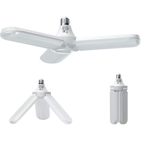 Lampe Garage E27 45W, Blanc Froid 6500K 5000Lm Lampe Atelier Déformable avec 3 Panneaux Ajustables, Éclairage Plafond LED, pour Garages, Entrepôts, Gymnases (lot de 1) (1/5)