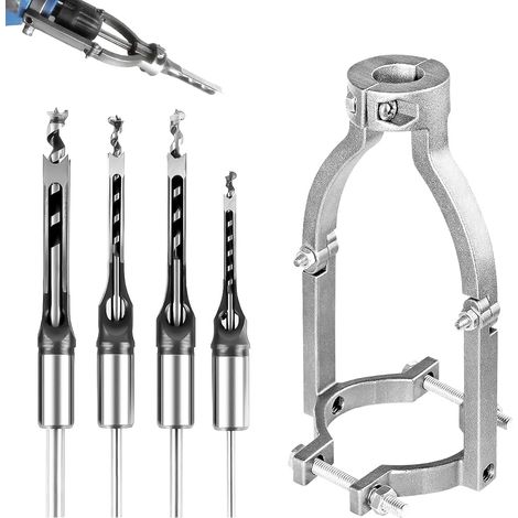 Vierkant-Bohrerhalter, Bohrständer mit 4 Vierkant-Bohrern (6,4/8/9,5/12,7 mm) für Tisch- und Handbohrmaschinen, Vierkant-Bohrersets (38–55 mm)
