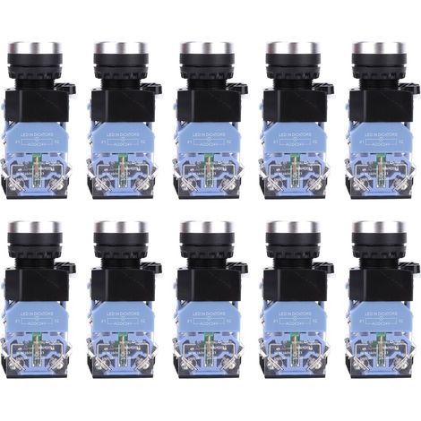 10 Pcs BEM38-11DS Self-Lock Flat Head Button Switch AC/DC24V 1 On 1 Off Switch(Blue Light) (1/5)