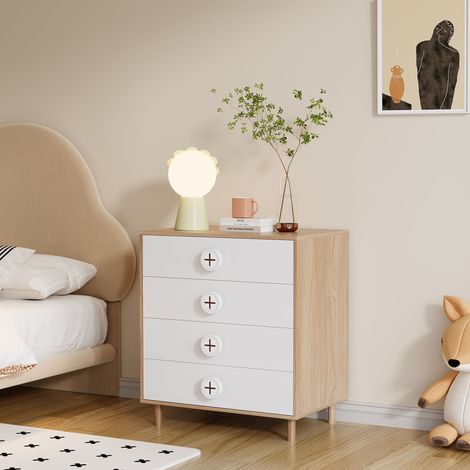 Kommode mit 4 Schubladen, zweifarbiger Stauraumschrank in Weiß und Holz, 80 x 54 x 90 cm HAVRYA (1/5)