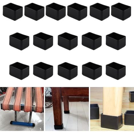 Set di 16 protezioni per gambe di sedie. Silicone nero, 20x30 mm. Antigraffio per pavimenti in legno. (1/5)