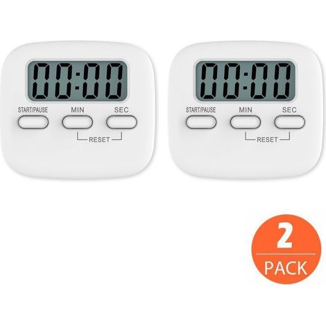 royaluxe - 2PCS Minuteur de cuisine magnétique avec grand écran LCD avec chronomètre, alarme sonore et compte à rebours, blanc (1/4)