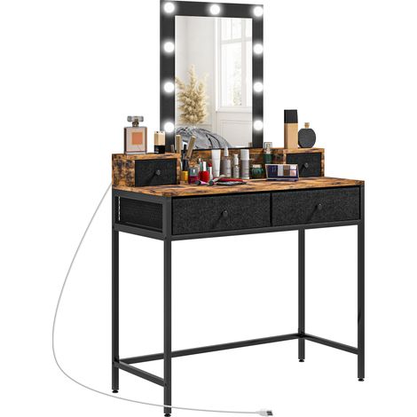 Coiffeuse miroir Led LIZA bois vieilli et noir (1/5)