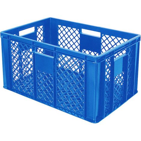 BRB 54 Stück Eurobehälter/Bäckerkiste durchbrochen, LxBxH 600x400x320 mm, PE-HD, lebensmittelecht, blau, Palettenware
