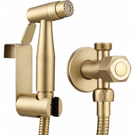 Douchette WC bidet pistolet pulvérisateur n° 3 avec vanne d'arrêt double sortie, support mural et flexible de 1,5 m, 22 × 17 × 9 cm, 763 g – Livraison gratuite (1/5)
