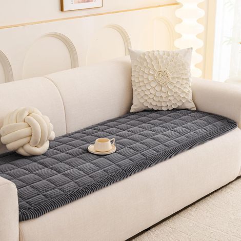 Non-Slip Corduroy Sofa Cover, Dark Grey, 70x210cm, Living Room Furniture Protector (1/5)