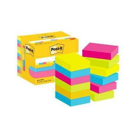 POST-IT Haftnotiz Post-it® Notes Promotion Energetic Collection 51 x 38 mm (B x H) je 3 xneongelb paradiseblau powerpink neongrün 100 Bl./Block 12 Block/Pack.
