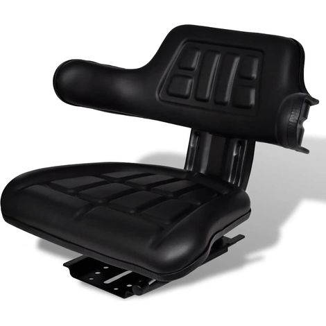 Siège de tracteur avec dossier et accoudoirs – Réglage longitudinal 150 mm, glissière coulissante – Housse polyester noir imperméable, cadre acier/PVC – 43 x 60 x 49 cm (1/5)