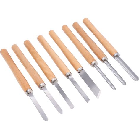 Ensemble de 8 burins à bois, têtes en acier au manganèse 65, manches en hêtre, kit de tournage pour tour à bois avec coffret de rangement (1/5)