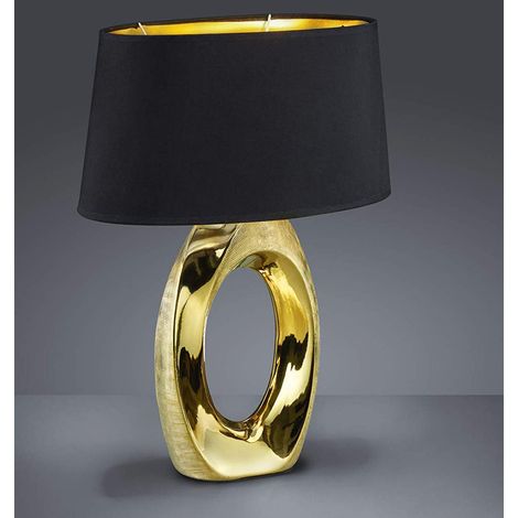 Große LED Tischleuchte1 flammig Keramikfuß goldfarbig Schirm schwarz, Höhe 52cm (1/5)