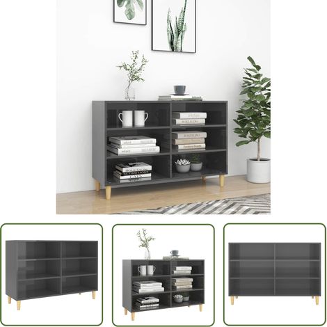 The Living Store Buffet Gris brillant 103,5x35x70 cm bois d'ingénierie - Meuble De Rangement - Buffet - Bibliothèque - Rangement - Style Scandinave (1/5)